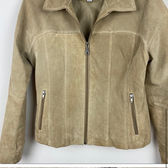 Wilson's Leather Tan Suede Boho Cottage Core Zip Pocket Cropped Moto Jacket S - Picture 5 of 8